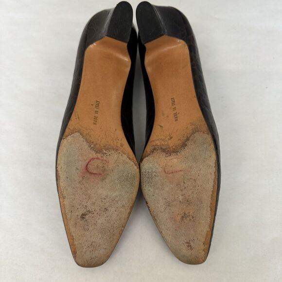 Salvatore Ferragamo Brown Croc Embossed Leather Low Heel Pumps Women 8 AAA - Picture 14 of 16